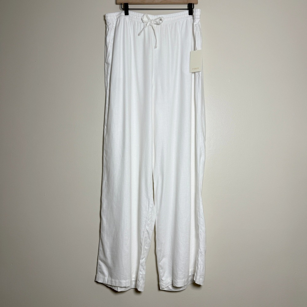 Parker NEW Womens Linen Pants XL White Stretch Wide Leg Luxury Vacation‎ Resort